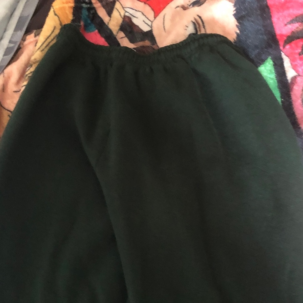 Dark Green Elastic Waist Sweatpants